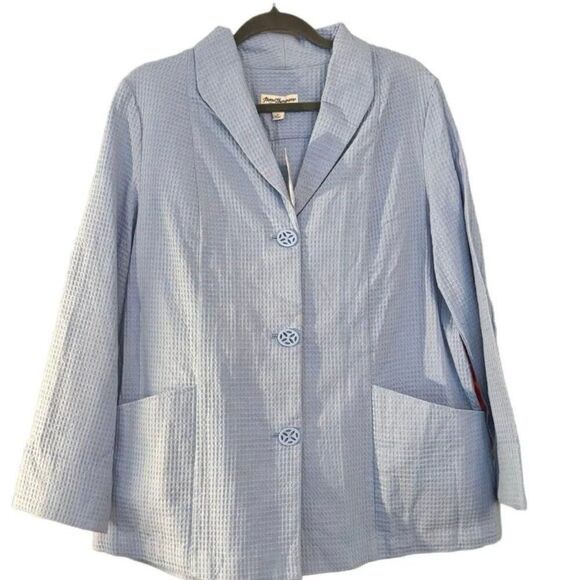 norm thompson new waffle knit blue top golf jacket  p l petite large - Picture 1 of 6